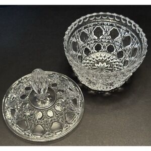 Vintage Clear Crystal Glass Candy Compost Dish With Lid Russian Geometric Thumb